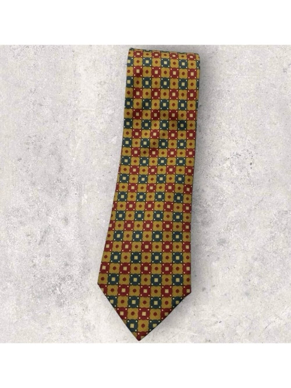 FRANCO BASSI Silk Tie ITALY Beige Red Gray Geometric W:3.8" EUC